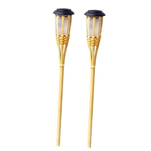 HONITANO 2piezas Luces Solares Antorcha De Bambú Para Jardín Exterior Control Automático De Luz Iluminación Cálida Para Césped
