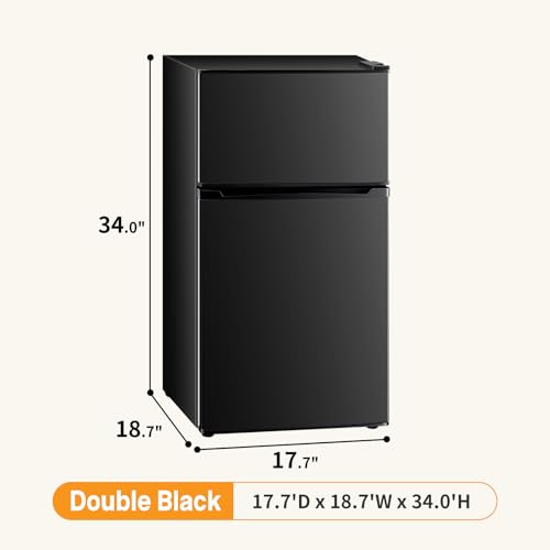 Image of NEWBULIG Mini Fridge with Freezer 3.2 Cu.Ft Small Refrigerator for Office, Dorm, Small Fridge with Adjustable Thermostat, Energy Saving, Dual Door, Black