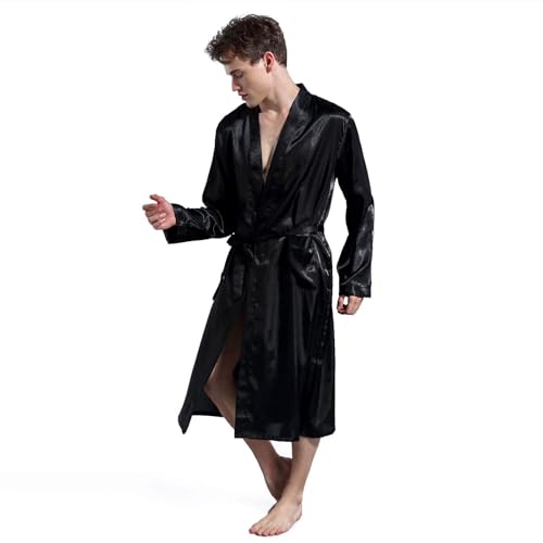 Men's Long Sleeve Robe 2 Pack Halloween Satin Bathrobe Soft Summer Silky Comfy Lightweight Valentines Day3