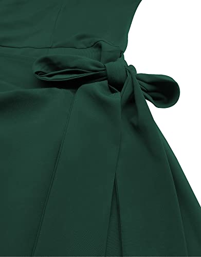 Aooksmery Women's Elegant Long Sleeve Tie-Front Skater Dress Wrap Party Cocktail Mini Dresses Olive (M) #TOP5