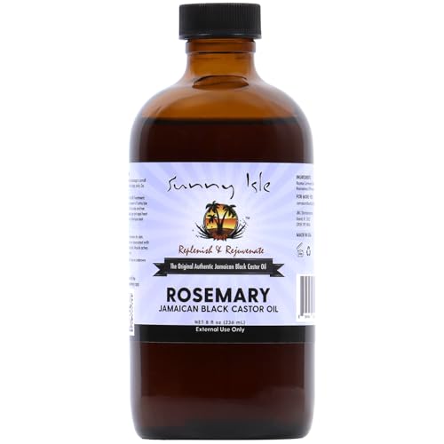 Sunny Isle Rosemary Jamaican Black Castor Oil 8oz | Hair Growth Formula | For Scalp & Gentle Acne-Prone Skin Care | Hot Oil Treatment