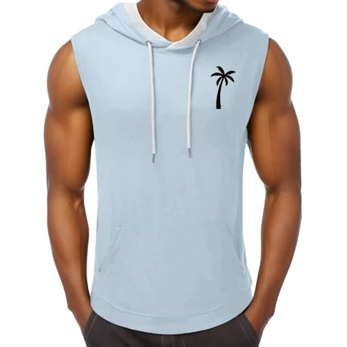 Débardeur de musculation homme à capuche avec motif cocotier pour l'entraînement d'été