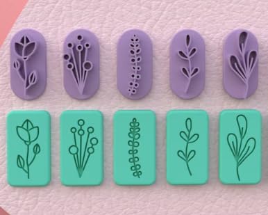 Polymer Clay Earing Stamp, Plants and Flower Designs, Clay Earing Making Tools, Clay jwellery, DIY, Set 5 pcs
