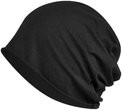 kuou Satin Lined Beanie, Silk Beanie Sleep Cap Hair Cover Bonnet Slouchy Beanie Night Sleeping Hat Adjustable for Curly Black Hair (Black), One Size