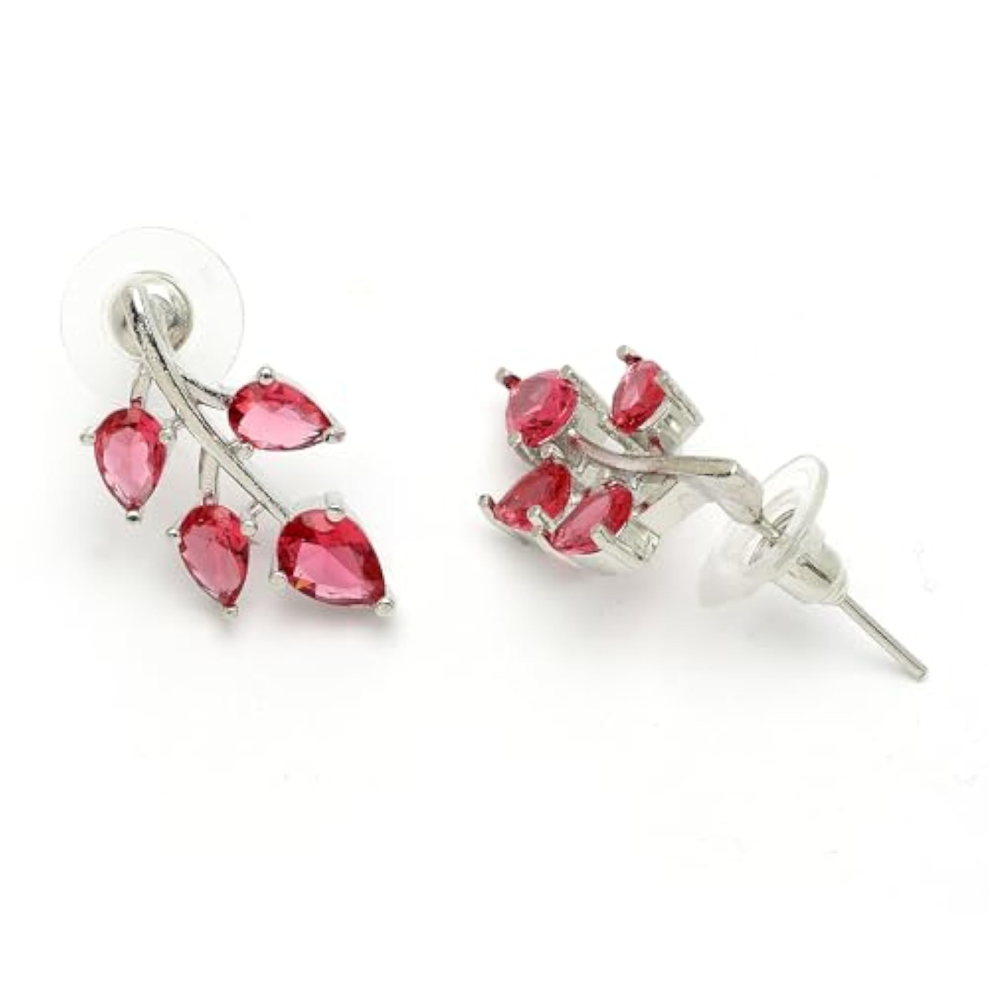 Rhodium Plated American Diamond Shimmery Leaf Pendant & Earring Set