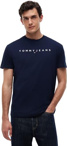 Tommy Jeans Mens TJM Reg Linear Logo Tee Ext Dm0dm20744 S/S T-Shirt, Blue (Dark Night Navy), 4XL Plus UK