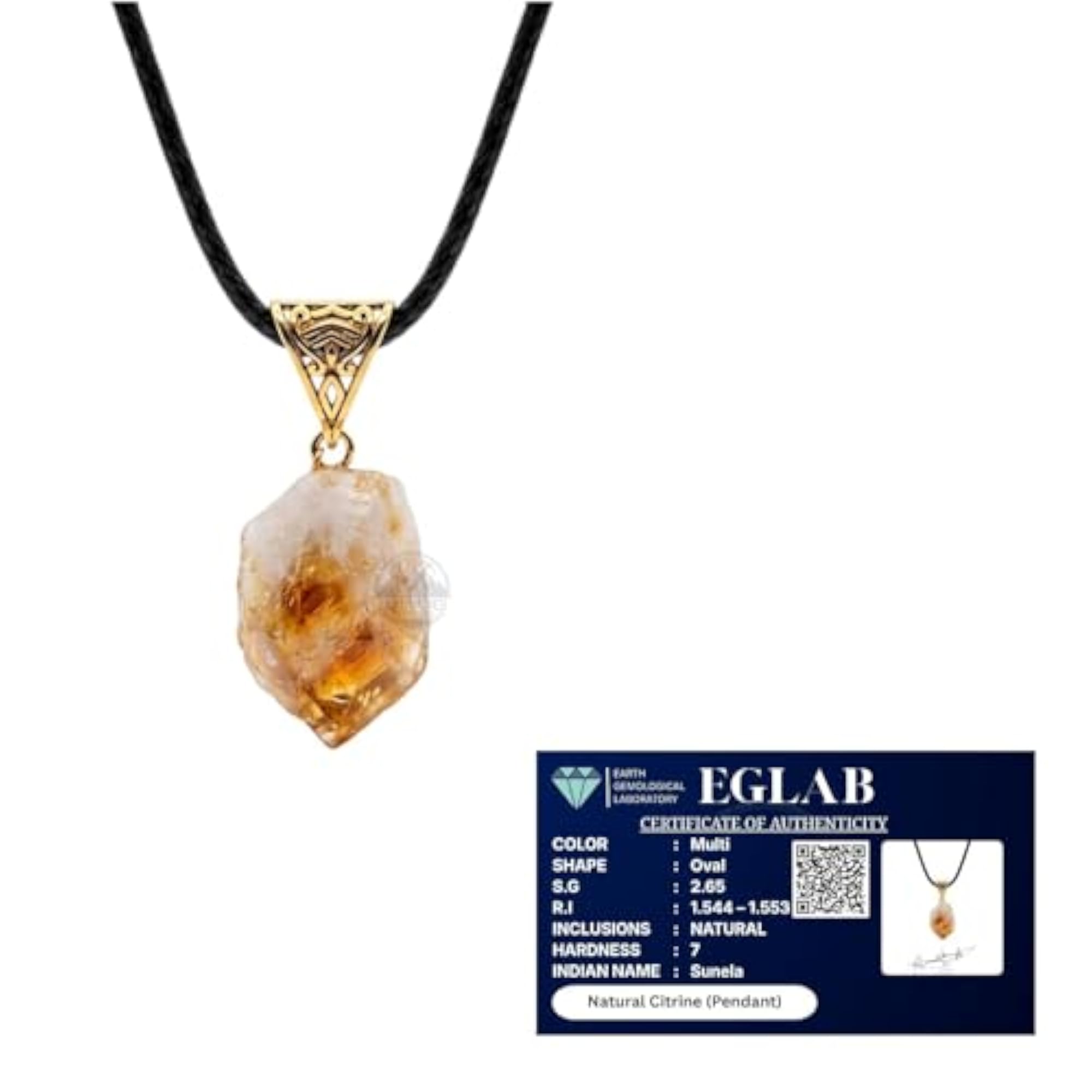 Natural Raw Citrine Adjustable Leather Cord Pendant