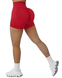 SUUKSESS Women Seamless Booty Shorts Scrunch Butt Lifting High Waisted Workout Shorts (3' Red, M)