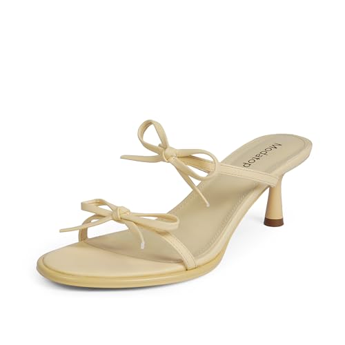 Modatope Two Strap Heeled Sandals for Women Kitten Heel Rounded Toe Heels Women Slip on Open Toe Sandals