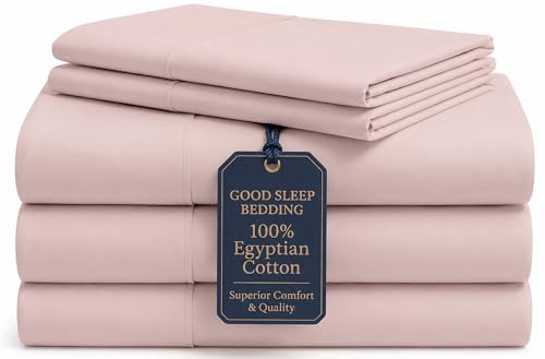 Image of Good Sleep Bedding Split King Sheet Set for Adjustable Bed, 5 Piece, 100% Egyptian Cotton King Split Sheets for Adjustable Bed, Sateen Weave, 16 inch Deep Pocket Sheet Set - Blush