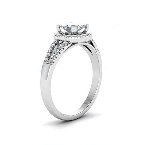 Image of Choose Your Gemstone Diamond CZ Square Halo Ring 925 Sterling Silver Princess Shape Split Shank Engagement Ring Minimal Modern Design Birthday Gift Wedding Gift US Size 4 to 12