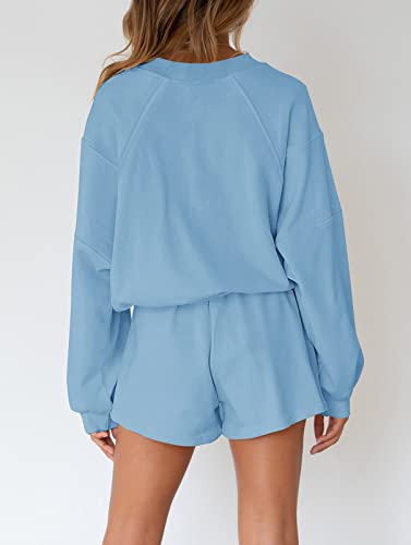 Image of MEROKEETY Women's 2023 Fall Oversized Batwing Sleeve Lounge Sets Casual Top and Shorts 2 Piece Outfits Sweatsuit
