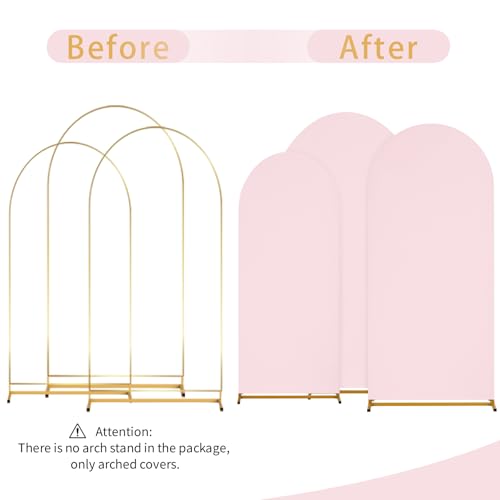 Image of SoarDream Wedding Arch Covers Pink Spandex Arch Stand Covers Set of 3 Pink Round Top Blushing Chiara Arch Covers 6FT 6.6FT 7.2FT for Wedding Bridal Shower Decor