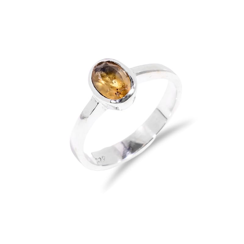 Bague en citrine contre la peau sensible, alliance fine en argent 925 hypoallergénique