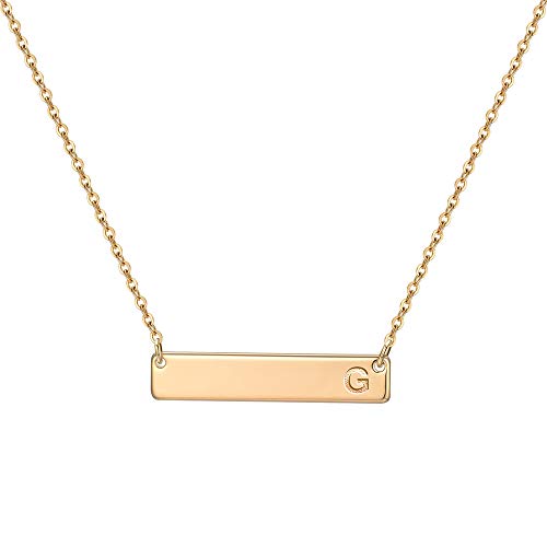 MONOOC Initial G Bar Necklace for Women - 14K Gold Filled Initial Bar Necklace for Niece, Engraved Gold Tone Bar Alphabet Letter Necklace Horizontal Bar Necklace Initial Jewelry for Mother