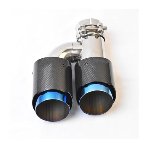 Embout echappement double carbone brillant et canule interieure bleue