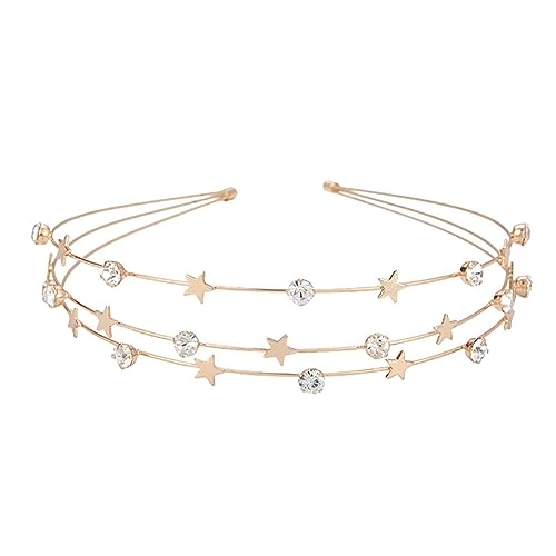 UUYYEO Three Row Star Headband Rhinestone Headband Crown Tiara Wedding Hair Loop Bridal Headband Princess Hairband Headdress Hair Accessories
