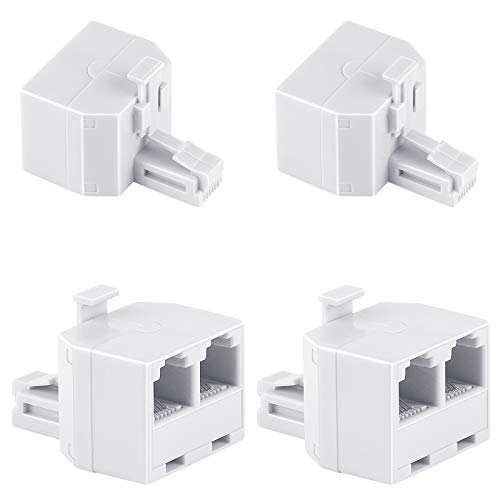 Uvital RJ11 Duplex Wall Jack Adapter Dual Phone Line Splitter Wall Jack Plug 1 to 2 Modular Converter Adapter for Office Home ADSL DSL Fax Model Cordless Phone System, White(4 Packs)