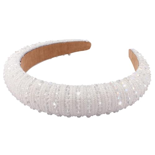 Image of Shining Diva Fashion Stylish Full Crystal Luxury Hairbands | Fancy Shiny Bling Diamond Sparkle Crystal Beaded Headband | Hand-Woven Black White Pink Padded Rhinestones Hair Accessories