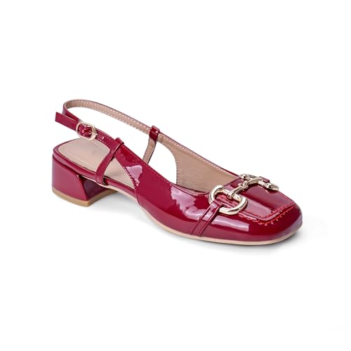 Image of Slingback Mary Jane Heels for Women Low Block Heel Closed Square Toe Pump Shoes Heels Classic Daily Office Dressy Shoes