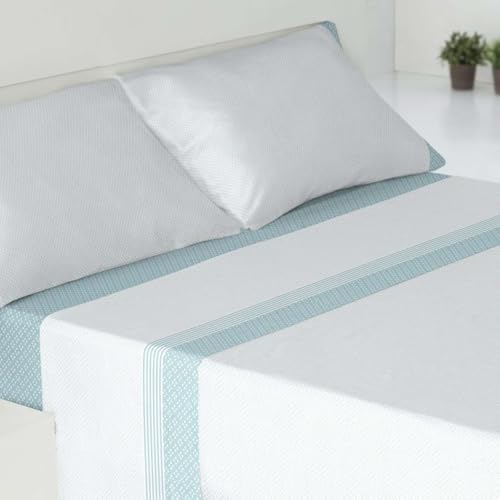 MIMOCASA Juego de Sabanas 3 Piezas - Poliéster Microfibra Cepillada, Bajera 90x190cm, Encimera de 160x260cm y una Funda Almohada 45x110cm(Agua-B, Cama 90)