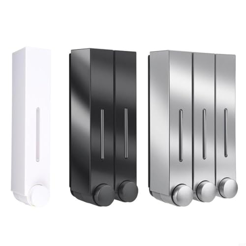 Dispensador de jabón montado en la pared de 420 ml con 3 compartimentos para baño, ducha y cocina, diseño higiénico de plástico ABS en blanco, plateado y negro (plata triple)