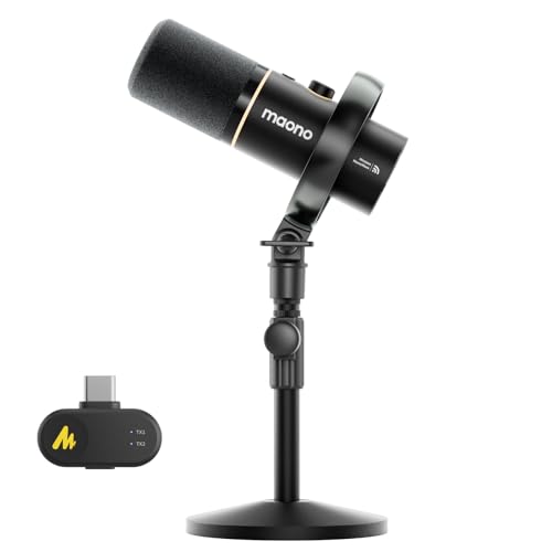 MAONO PD200W Hybrid Wireless Podcast Microphone for PC Dynamic XLR USB Mic with Desktop Stand Software Noise Cancellation for Vocal Recording Streaming Content Creation Home Studio Voiceover