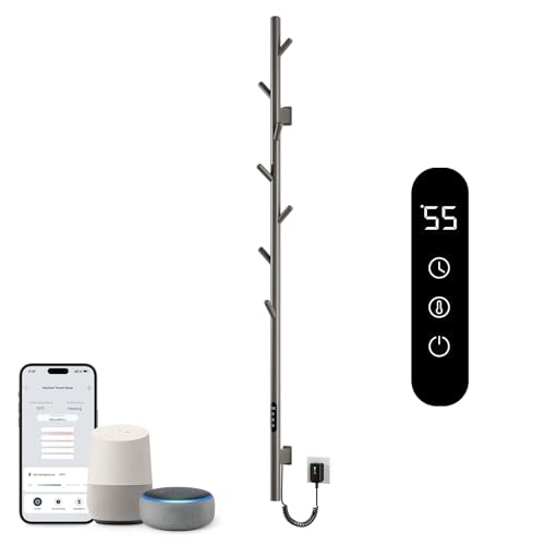 Badheizkörper Elektrisch, Elektrischer Handtuchheizkörper mit einer Stange, Towel Warmer, Intelligenter Konstanttemperatur Handtuchhalter Heizkörper, Einstellbare Temperatur Handtuchheizer-WiFi Gray