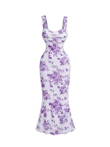 Image of GORGLITTER Women's Floral Summer Wedding Guest Dress Ruched Cocktail Party Bridal Shower Formal Beach Midi Sun Dresses