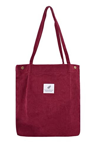 TeeYee Borsa da donna in velluto a coste Shopper Borsa tote in corda per libri Borsa da viaggio quotidiana da lavoro scolastico per ragazze vino