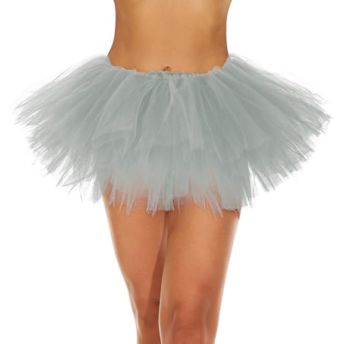 Zando Grey Tutu Women Gray Tutu for Women Adults Teens 5 Layers Halloween Costume Cosplay Running Party Elastic Fluffy Tulle Dance Ballet Skirt Girls