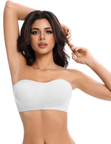 Lusait Strapless Bras for Women Non-Slip Seamless Padded Bandeau Bra Wireless Convertible Tube Top Bralette White 2XL — view 3
