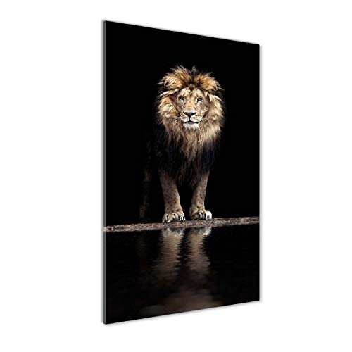 Tulup Impression sur Verre de 50x100 cm Image Tableau Photo décorative panoramique pour la Cuisine et Le Salon - Animaux - Portrait d'un Lion - Noir