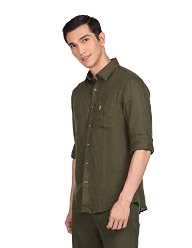 Image of U.S. Polo ASSN. Men's Solid Linen Tailored Fit Button Down Casual Shirt