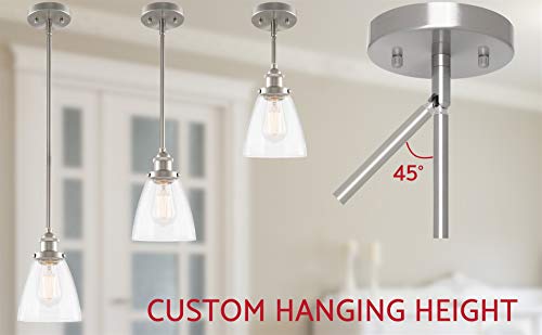 Kira Home Porter 8" Vintage Industrial Pendant Light + Mini Glass Shade, Dimmable, Adjustable Height, Brushed Nickel Finish - Image 5