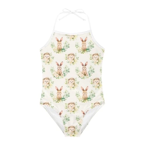 Image of KiuLoam Orange Pink Tropical Leaf Girls One Piece Swimsuit Quick Dry Beach Swim Bathing Suit for 3-8 Years Little Girls