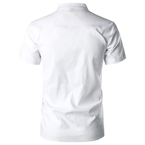 Atryone Mens Casual Cotton Henley Shirt Short Sleeve T-Shirts Solid Tops White X-Large #TOP2