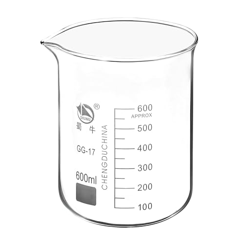 YOKIVE Low Form Glass Beaker, Laboratory Use Liquid Measuring Cup, Great for Lab, Kitchen, Daily Use (Clear, 600ML)