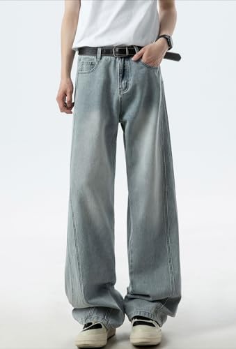 Men's Baggy Jeans High Waisted Wide Leg Denim Pants Irregular Patchwork Skate Jean Pants with Pockets Jeans2