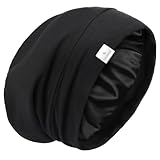 YANIBEST Slouchy Beanie Hat Satin Lined Sleep Cap Satin Bonnet Chemo Headwear Caps for Women and Men Pure Black