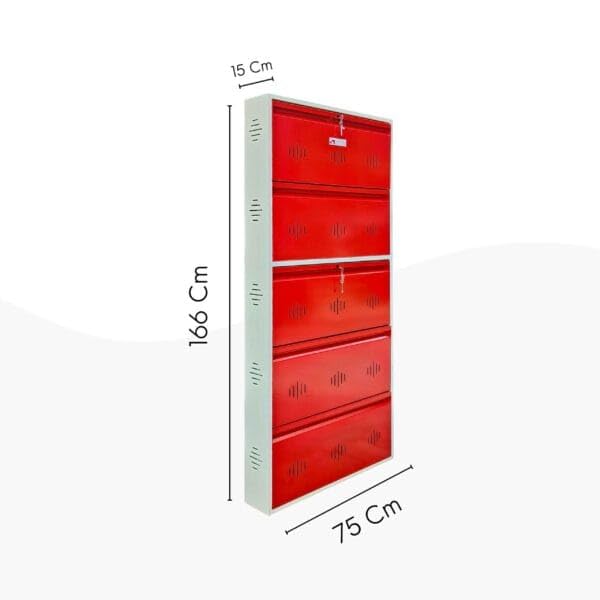 Image of StayHappy 5 Door Metal Shoe Rack with Dual Lock | Durable Wall Mounted Shoe Rack | Footware Organizer for Home (Red)