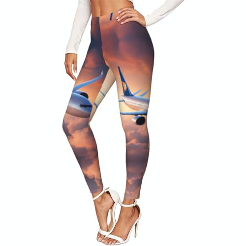 Leggings de compresión deportivos para mujer con estampado de avión y ajuste de cintura alta