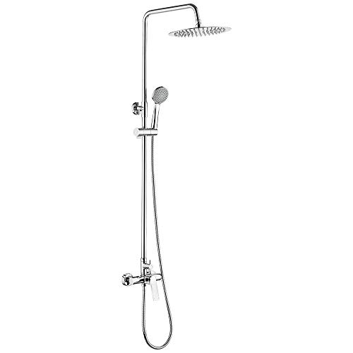 Ibergrif M17004 Columna Ducha Sistema, Duchas de Baño Columna con Rociador, Alcachofa, Manguera, Barra Ajustable y Soporte, Cómodo, 2 Experiencias de Baño, Cromo