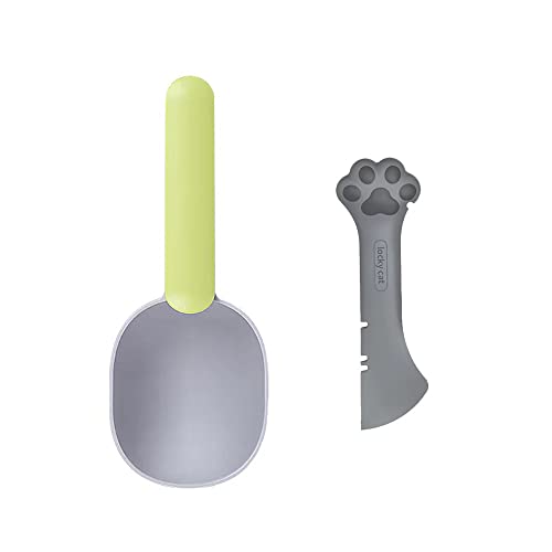 Lanyihome Multifuctional 2 in 1 Small Silicone Pet Food Can Spoon Mini Spatula + Plastic Pet Cat Food Scoop with Bag Sealing Clip Handle for Dogs/Cats/Birds