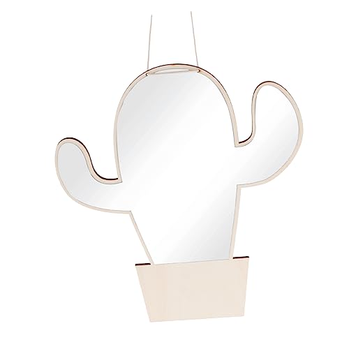 SHERCHPRY Cactus Shape Wooden Mirror for Safe Decorative Wall Art for Nursery and Room Decor Easy to Install Shiny Finish for Boy and Girl Decor Khaki