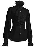 BOMFWAU Womens Victorian Style Ruffle Blouse High Neck Long Puff Sleeve Button Front Black XXLarge