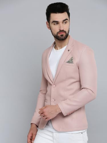 Image of SHOWOFFFF Men Self Design Front-Open Casual Blazer | Notched Lapel Full Sleeves Cotton Blazer for Mens | Slim Fit Regular Length Blazer for Men's