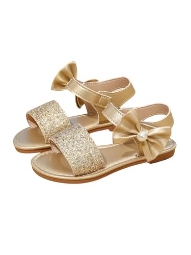 GORGLITTER Girl's Sandals Bow Sparkly Metallic Sequin Ankle Strap Dress Summer Wedding Beach Flat Sandals 2025