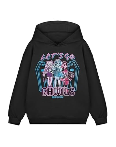 Monster High Sudadera con Capucha Negra Let´s Go Ghouls para Chicas | Jersey de Dibujos Animados de fantasía para niños | Ropa Casual de Manga Larga | Lema de Personajes | Ya disponible en tu tienda friki favorita! En mundofriki.es!