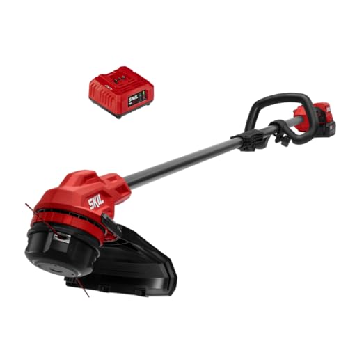 Image of SKIL LT4823B-10 PWR CORE 20 Brushless 20V 13'' String Trimmer Kit, Includes 4.0Ah Battery and Charger, Red